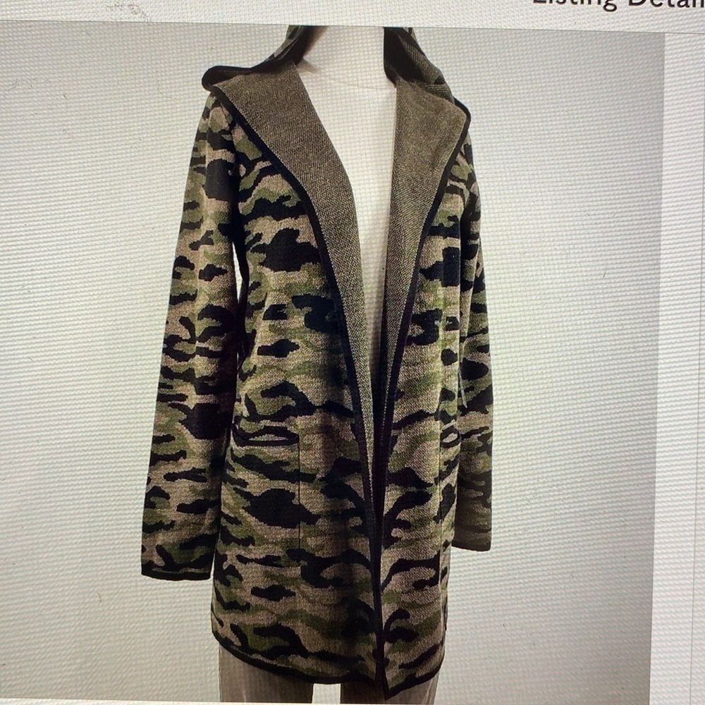 Rachel Zoe Camouflage Hooded Cardigan Women’s M open front duster sweater warm